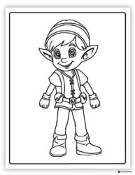 Smiling Elf Coloring Page with Belt and Pouches