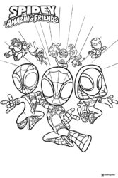 Spidey Amazing Friends Coloring Page with many characters