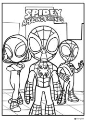 Spidey Amazing Friends Coloring Page with three chibi characters