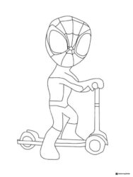 Spidey Riding Scooter Coloring Page