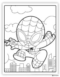 Spidey Web Slinging Over City Coloring Page