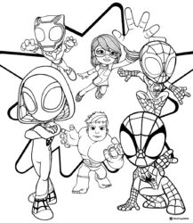 Spidey and Friends Group Coloring Page