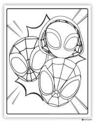 Spidey and friends Coloring Page with three chibi masks
