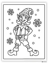 Standing Elf Coloring Page with Snowflakes