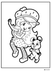 Strawberry Shortcake coloring page dancing with a dog
