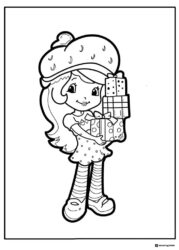 Strawberry Shortcake coloring page holding gifts