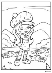 Strawberry Shortcake coloring page in a field