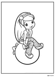 Strawberry Shortcake coloring page sitting on a berry