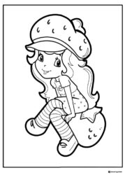 Strawberry Shortcake coloring page sitting on berry