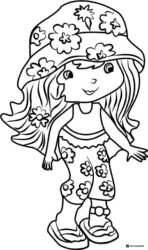 Strawberry Shortcake coloring sheet in a floral hat