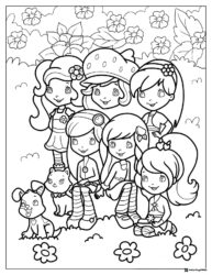 Strawberry Shortcake friends and pets coloring page