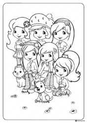Strawberry Shortcake friends coloring page with pets