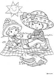 Strawberry Shortcake friends having a picnic coloring page
