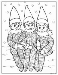 Three Elves in Pajamas Coloring Page