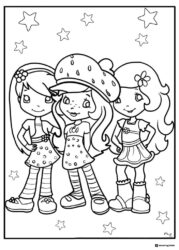 Three Strawberry Shortcake friends coloring page with stars