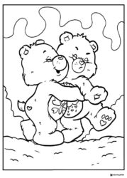Two Care Bears Coloring Page Hugging Happily