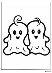 Two Cute Smiling Ghosts Coloring Sheet
