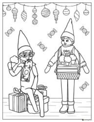 Two Elf on the Shelf coloring page with cookies