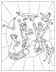 Wild Kratts and animals with burst background coloring page