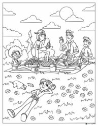 Wild Kratts crew on a picnic coloring page