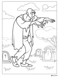 Zombie Coloring Page in a graveyard